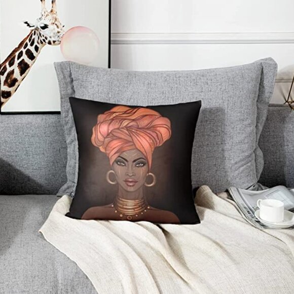 1 Throw Pillow Covers Decorative Cases African Pretty Girl of Black Woman - Picture 5 of 6